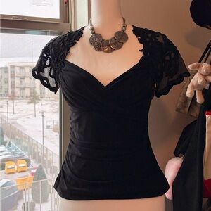 Elegant Black Sheer Dress with Embroidered Details